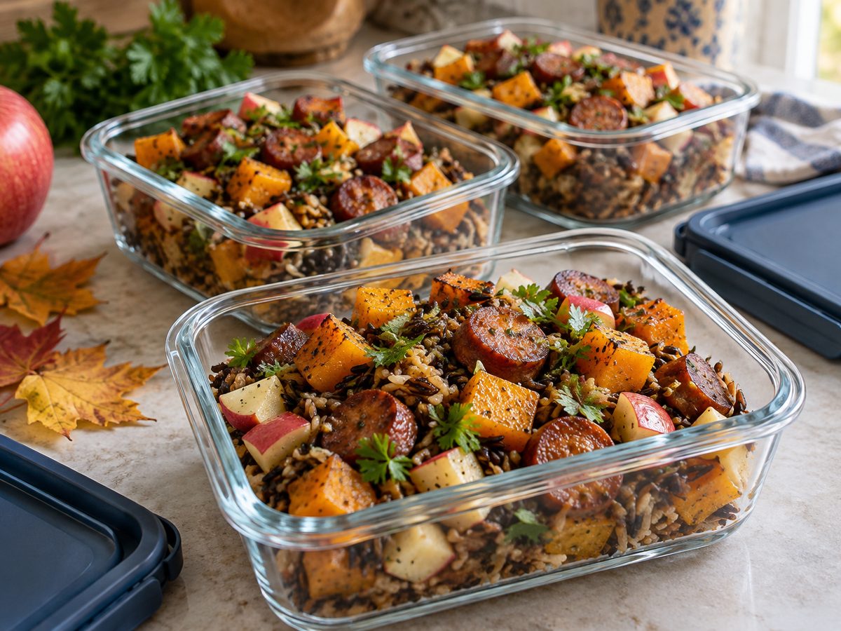 Autumn Smoked Sausage, Roasted Pumpkin & Apple Grain Bowls