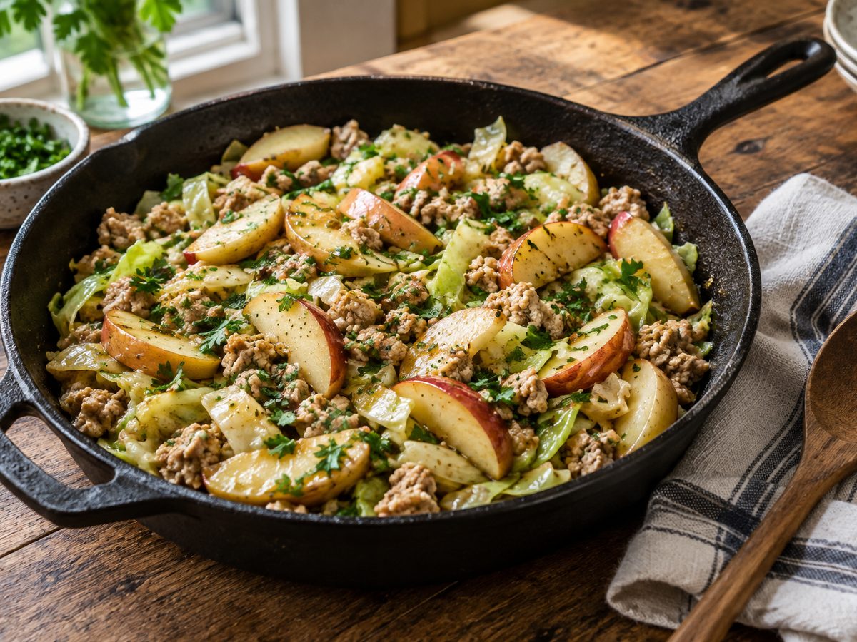Autumn Turkey & Cabbage Skillet with Apples and Caraway