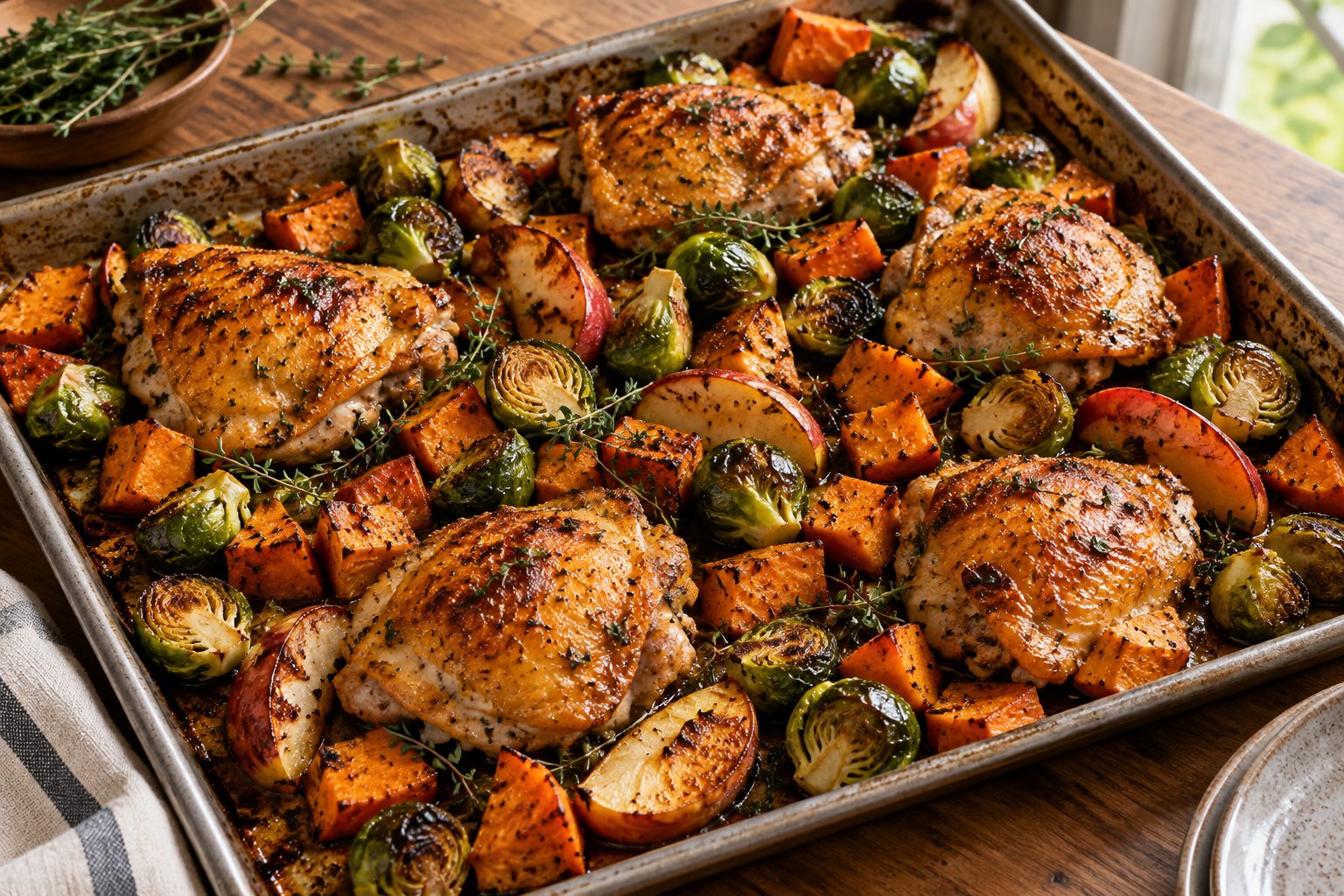 Sheet Pan Maple-Glazed Chicken Thighs with Roasted Fall Veggies