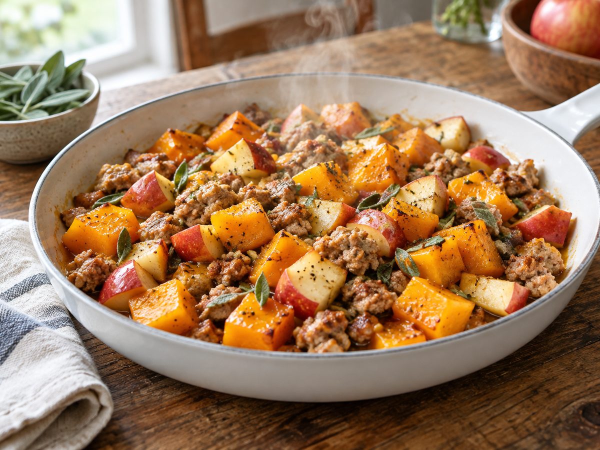 Turkey-Apple Skillet with Butternut Squash & Sage