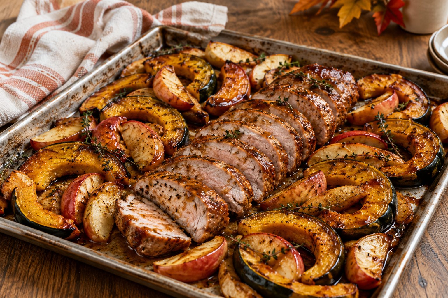 Roasted Pork Tenderloin with Maple-Glazed Acorn Squash & Apples