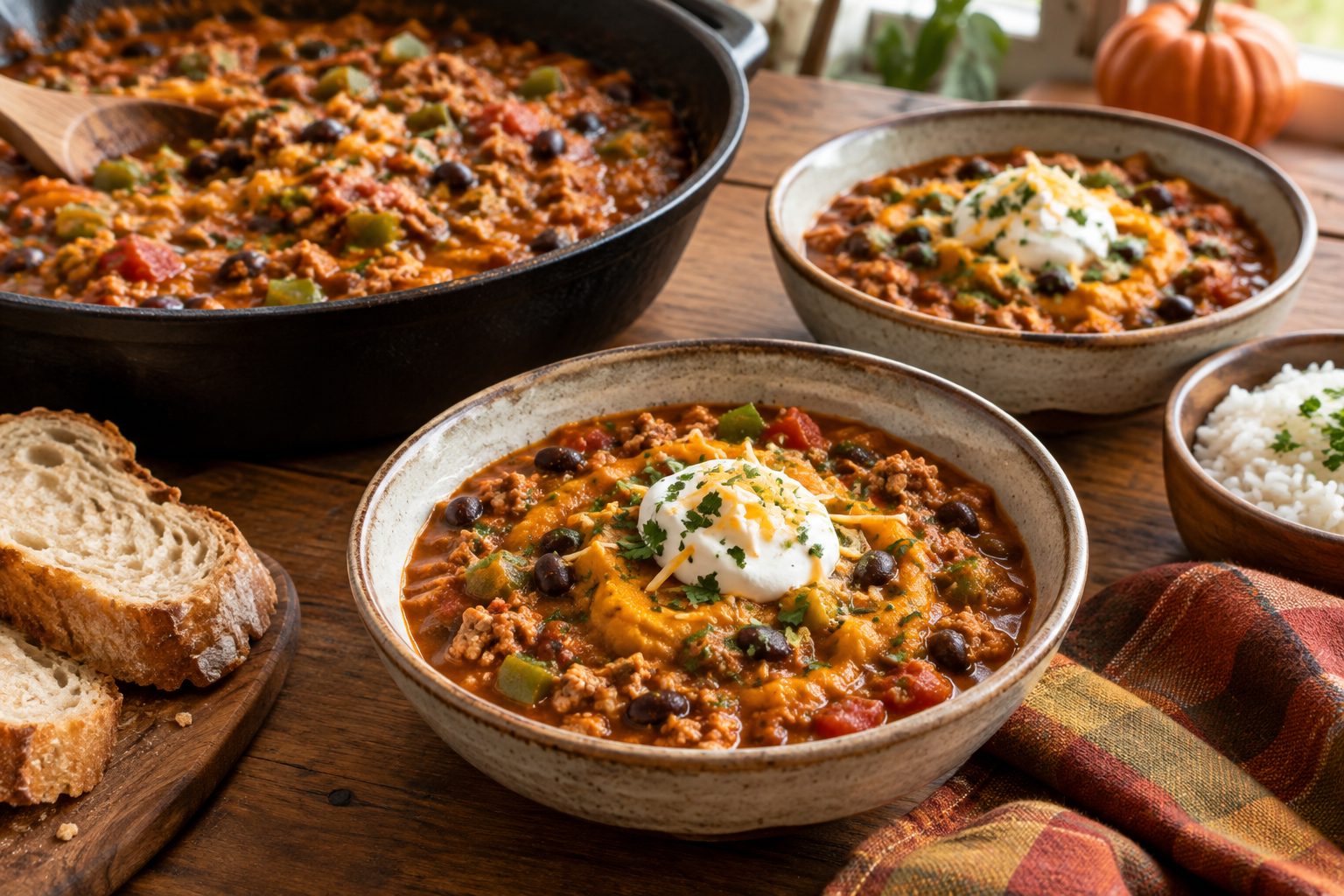Turkey & Pumpkin Skillet Chili with Black Beans